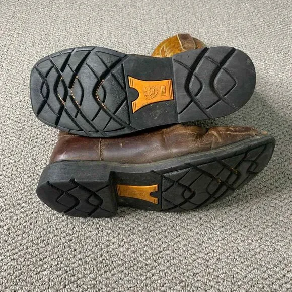 Ariat Mens Boots Size 9EE‎ Brown Gold Leather Pull On Square Toe Western - Picture 11 of 12